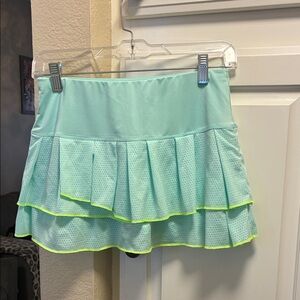 Lucky in Love Seagram Green Layered Tennis Skirt with Neon Yellow Trim